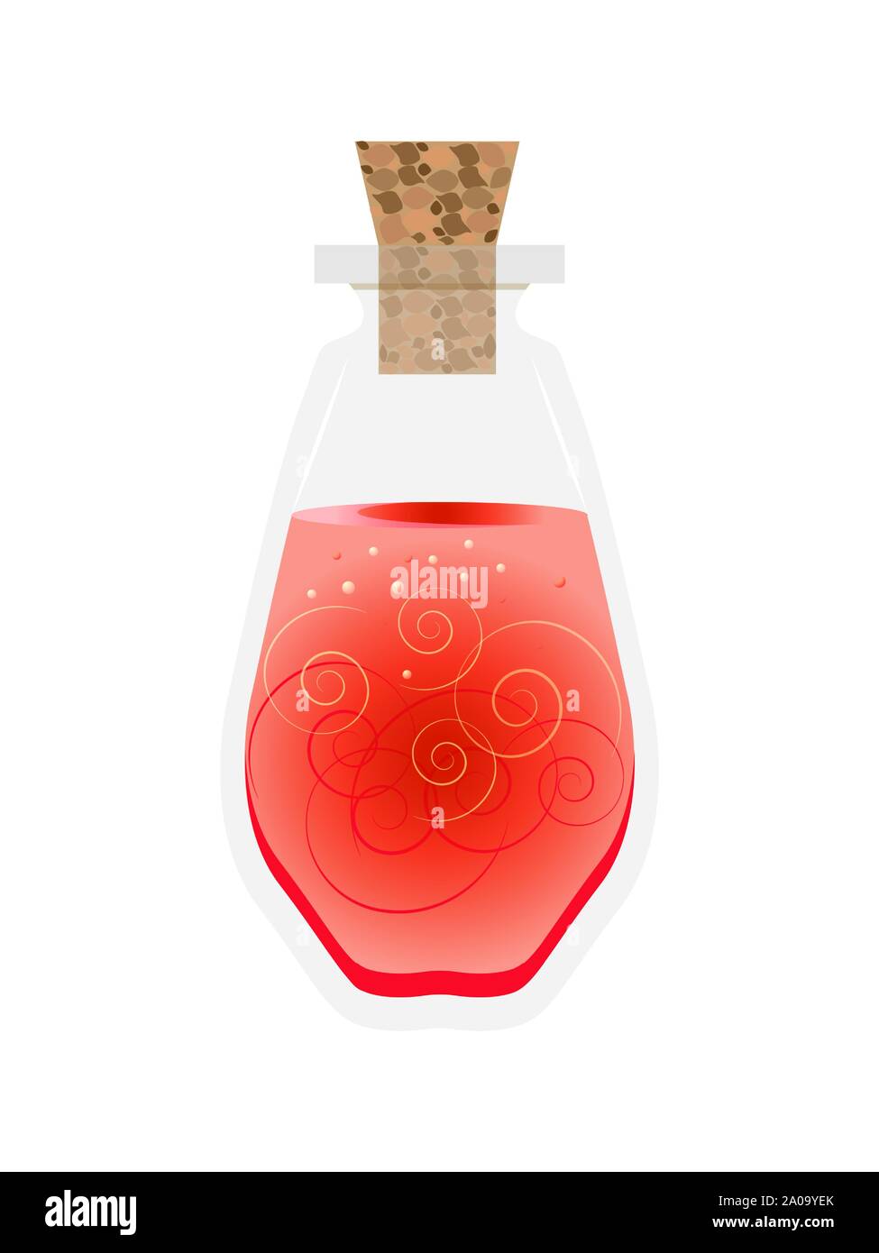 Glass bottle with a magical potion with sparkling multi colored elixir. Stock Vector