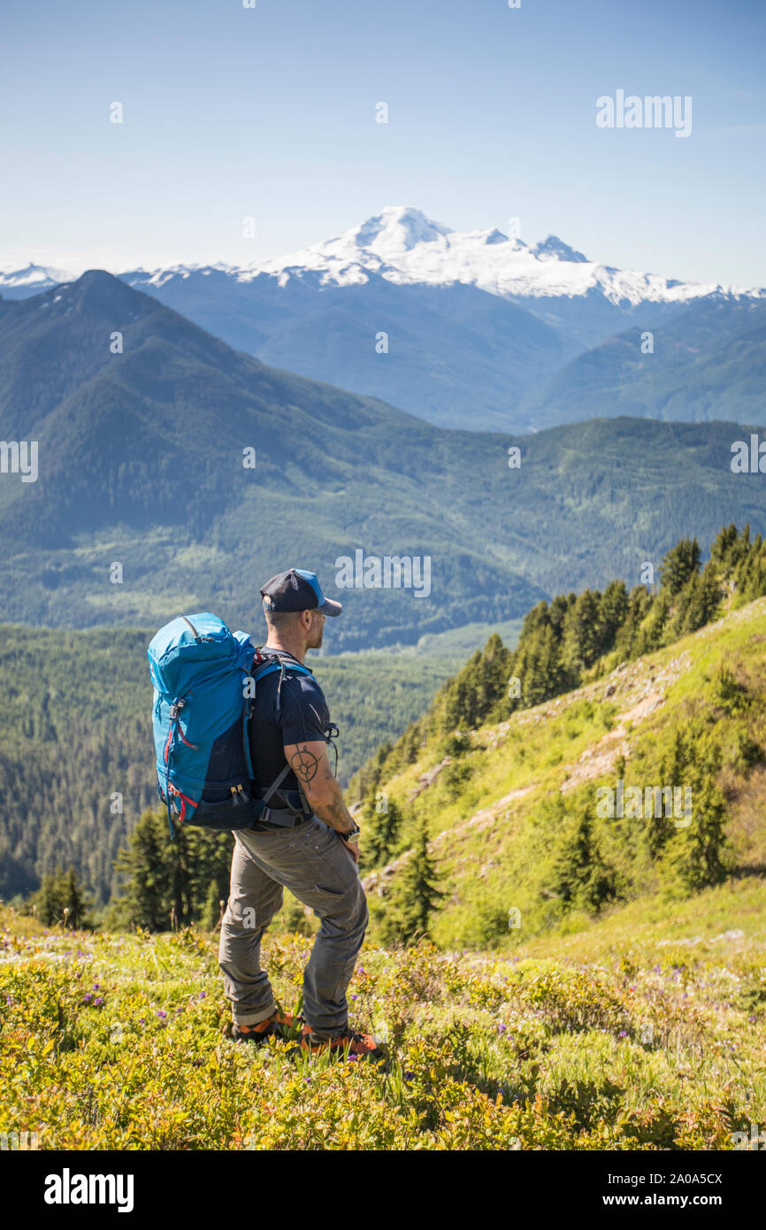 Hiking on Bald Mountain in the North Cascade Mountain Range Stock Photo