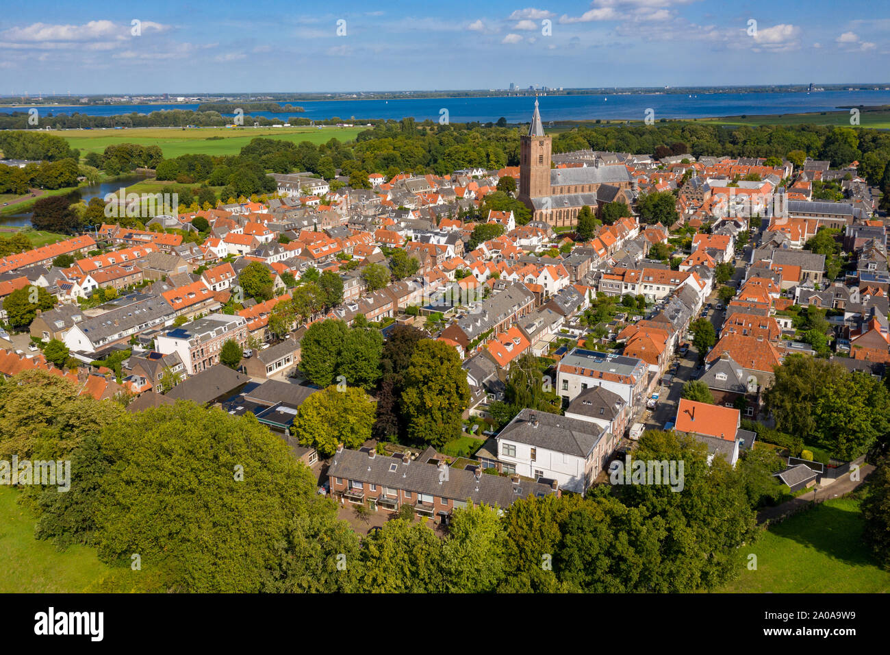 Naarden Vesting Netherlands, fortress city from the Middle Ages from the air Stock Photo