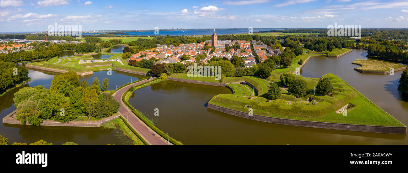 Naarden Vesting Netherlands, fortress city from the Middle Ages from the air Stock Photo