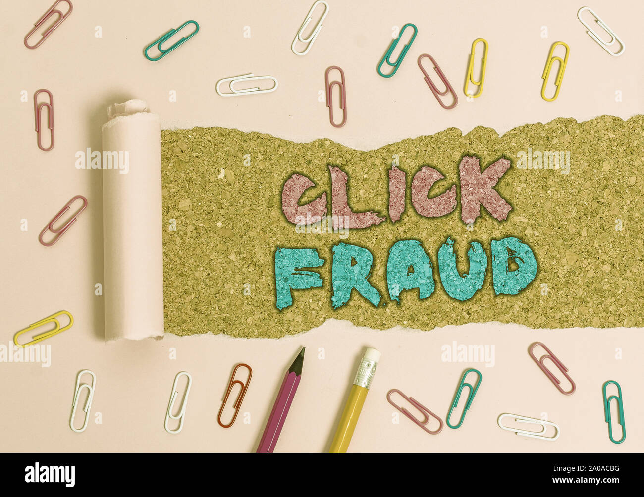 Writing note showing Click Fraud. Business concept for practice of repeatedly clicking on advertisement hosted website Stock Photo
