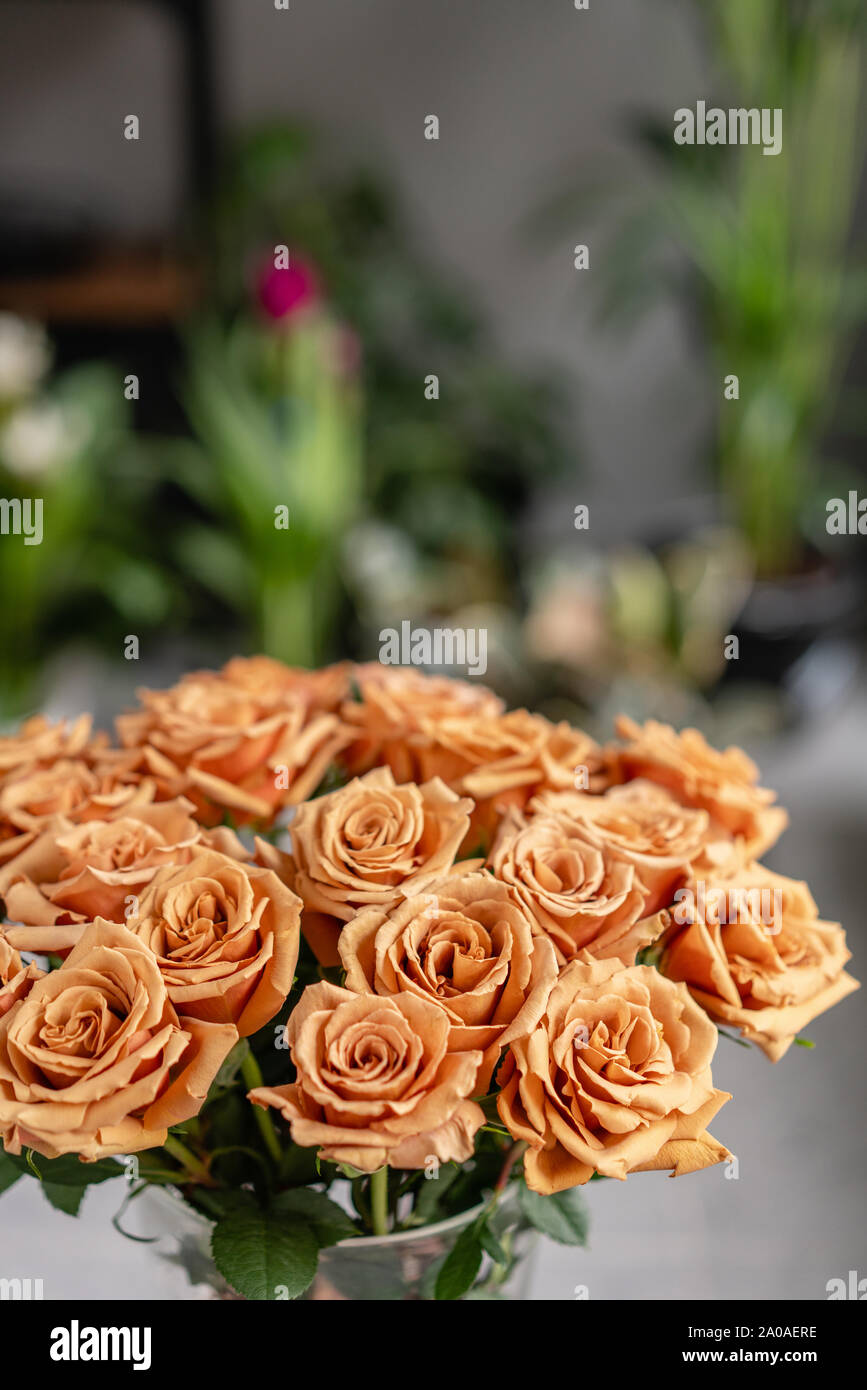 Caramel Color Tofi Roses In A Glass Vase Beautiful Rose Flower