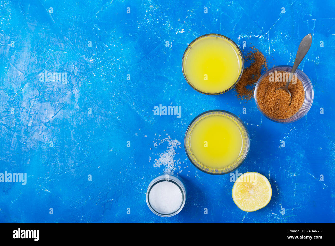 Homemade Isotonic Energy Drink and Ingredients. Glasses With Yellow Liquid, Homemade Sport