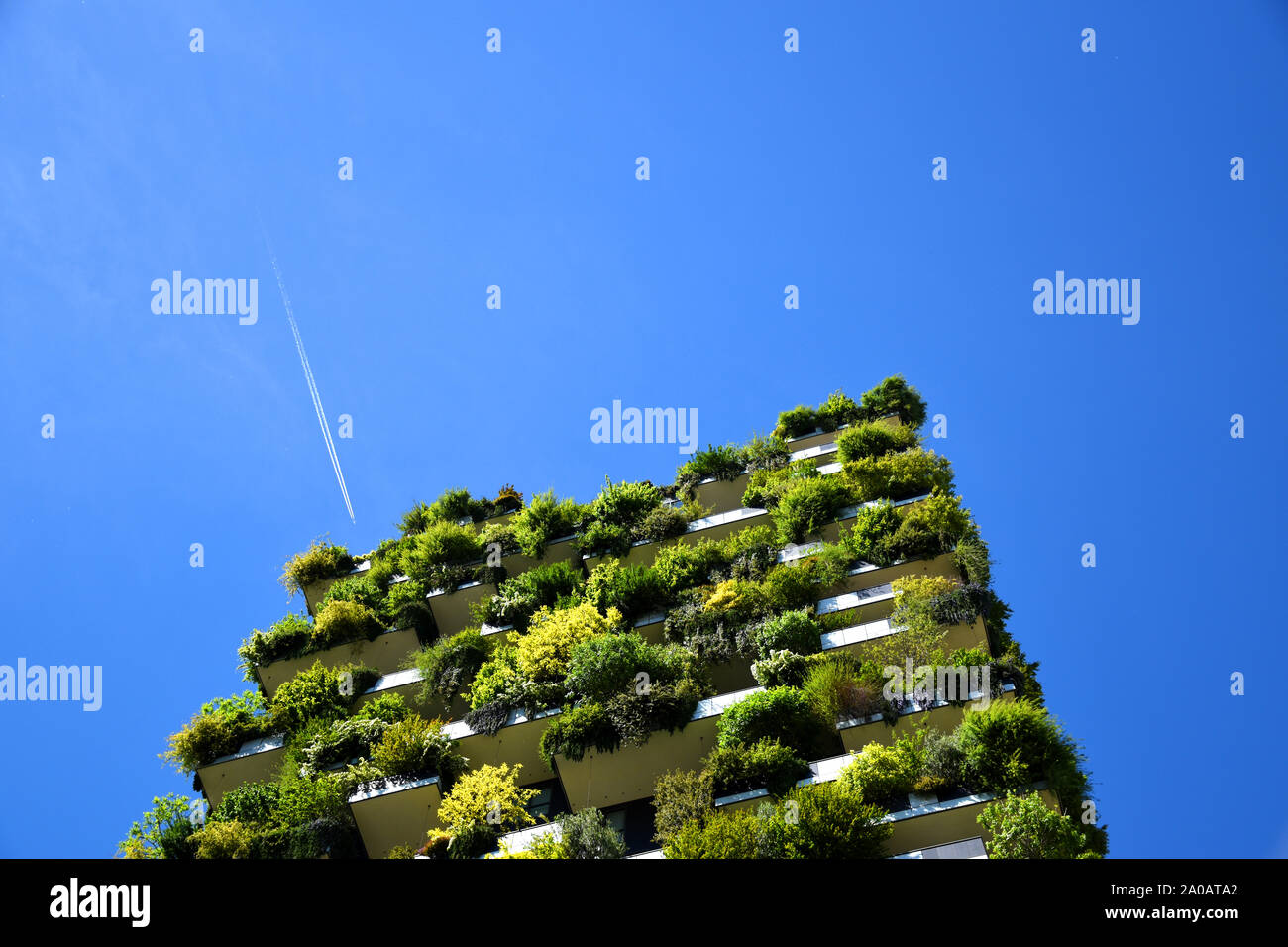 Bosco Verticale (Vertical Forest) is a pair of residential towers (111 and 76 meters height) designed by Stefano Boeri and contain more than 900 trees Stock Photo
