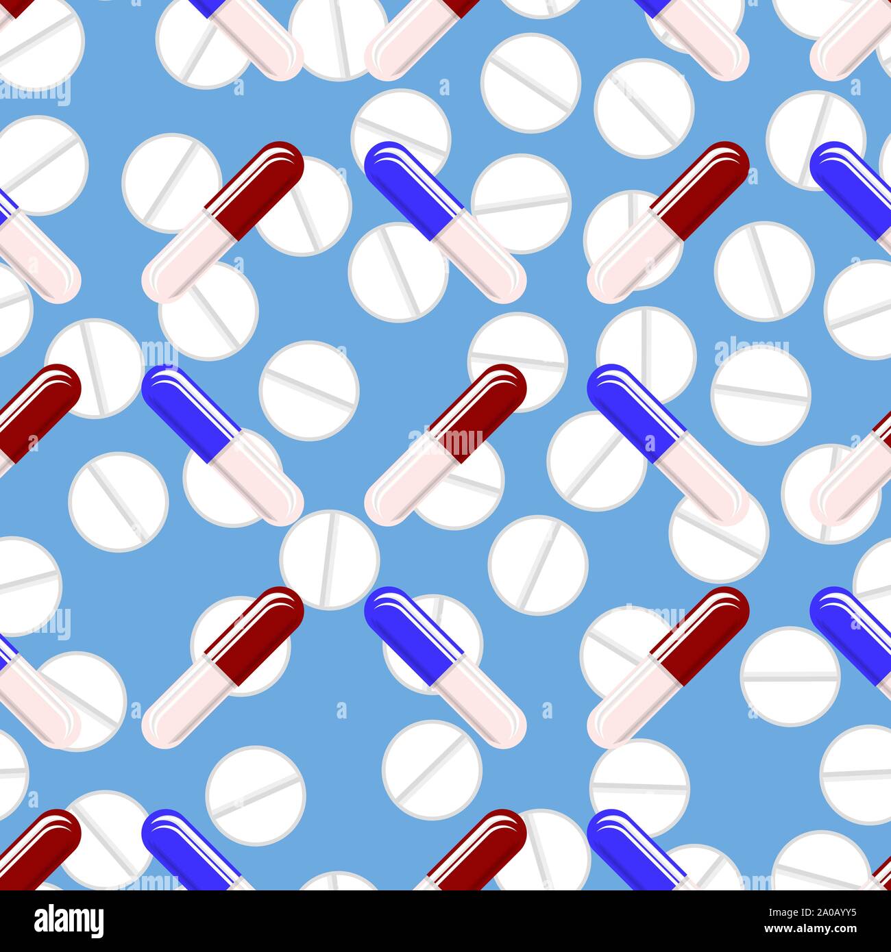 Colorful Pills Seamless Pattern Isolated on Blue Background Stock Vector