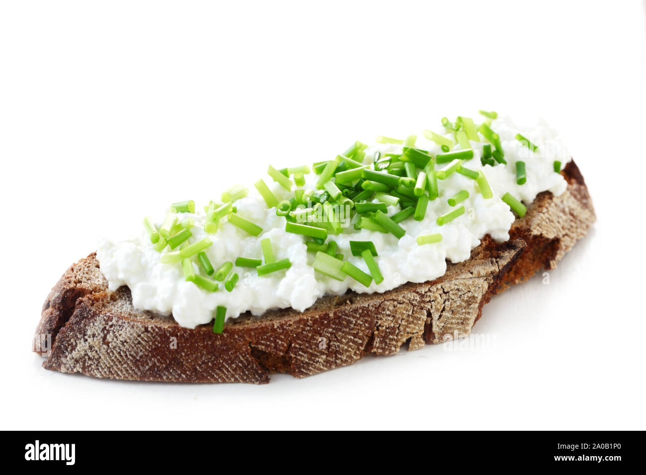 Slice Of Bread With Cottage Cheese And Chives Stock Photo Alamy