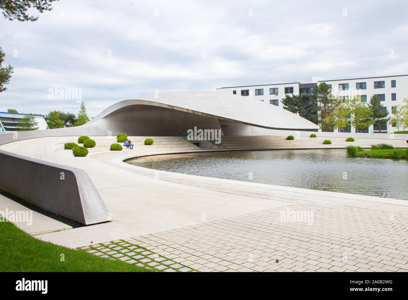 GERMANY, WOLFSBURG - 30 MAY 2019: modern Porsche pavilion in Autostadt  Stock Photo