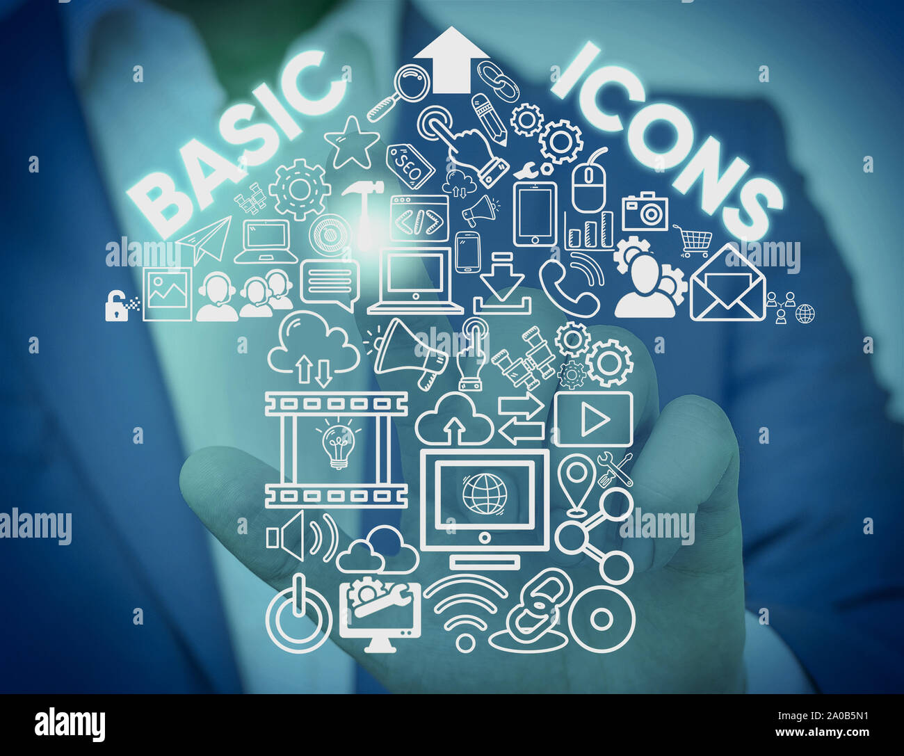 Writing note showing Basic Icons. Business concept for pictogram or ...