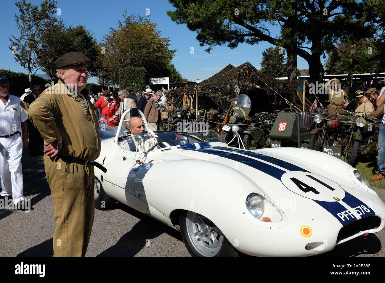 September 2019 - Race cars in the paddock at Goodwood Revival Stock Photo