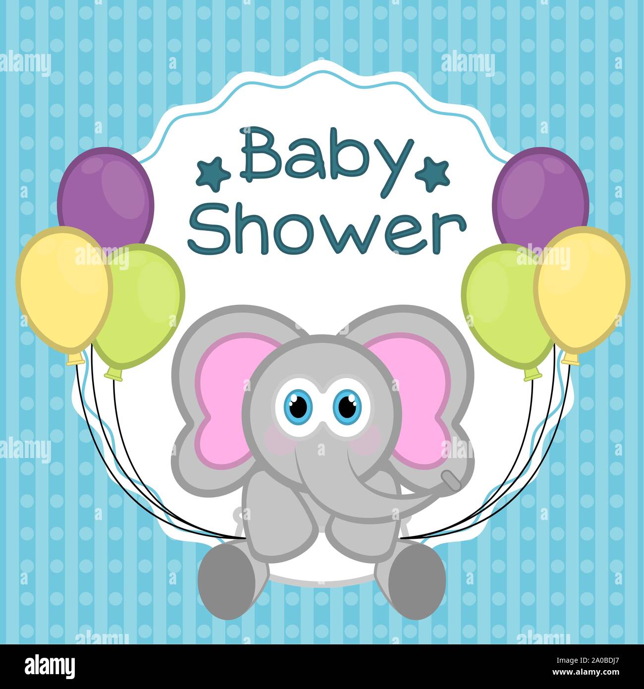 Baby shower card with a cute elephant and balloons - Vector Stock ...
