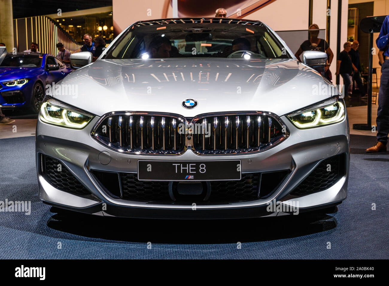 FRANKFURT, GERMANY - SEPT 2019: silver BMW M8 8er coupe G15, IAA ...