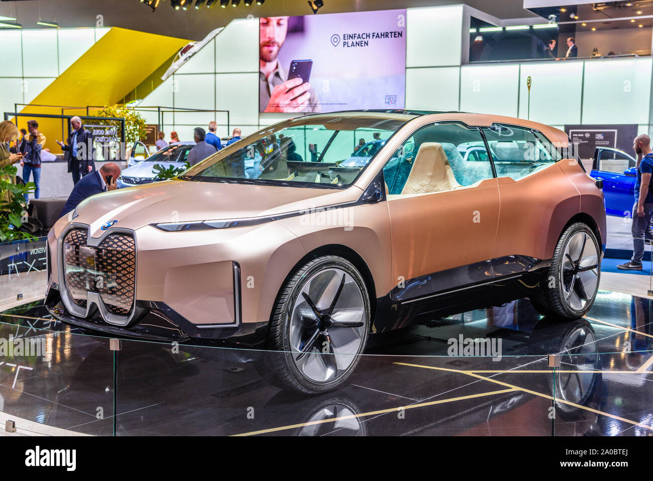 FRANKFURT, GERMANY - SEPT 2019: pink sand BMW INEXT CONCEPT electric car,  IAA International Motor Show Auto Exhibtion Stock Photo - Alamy