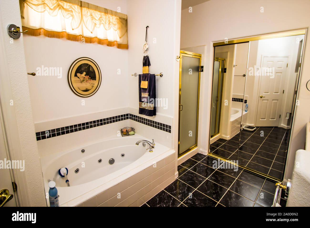 Modern Bathroom With Jacuzzi Tub And Enclosed Shower Stock Photo Alamy