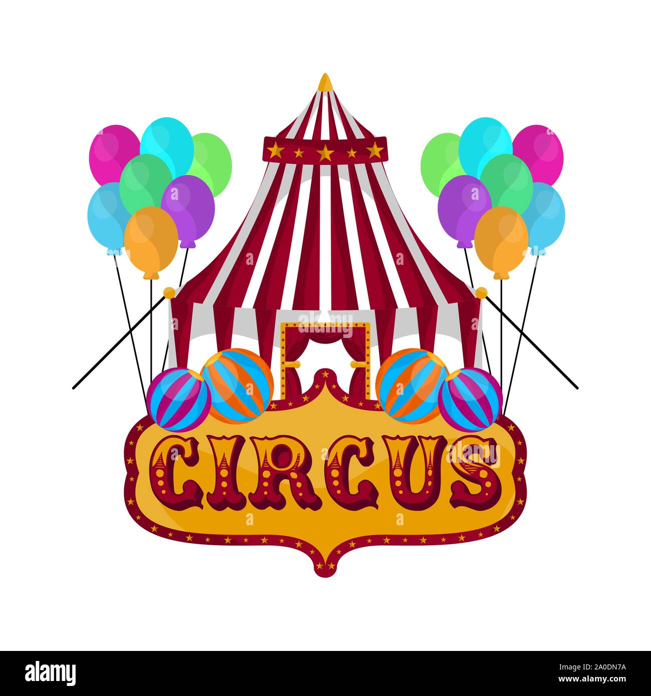 Isolated circus tent with balloons and text - Vector illustration Stock ...