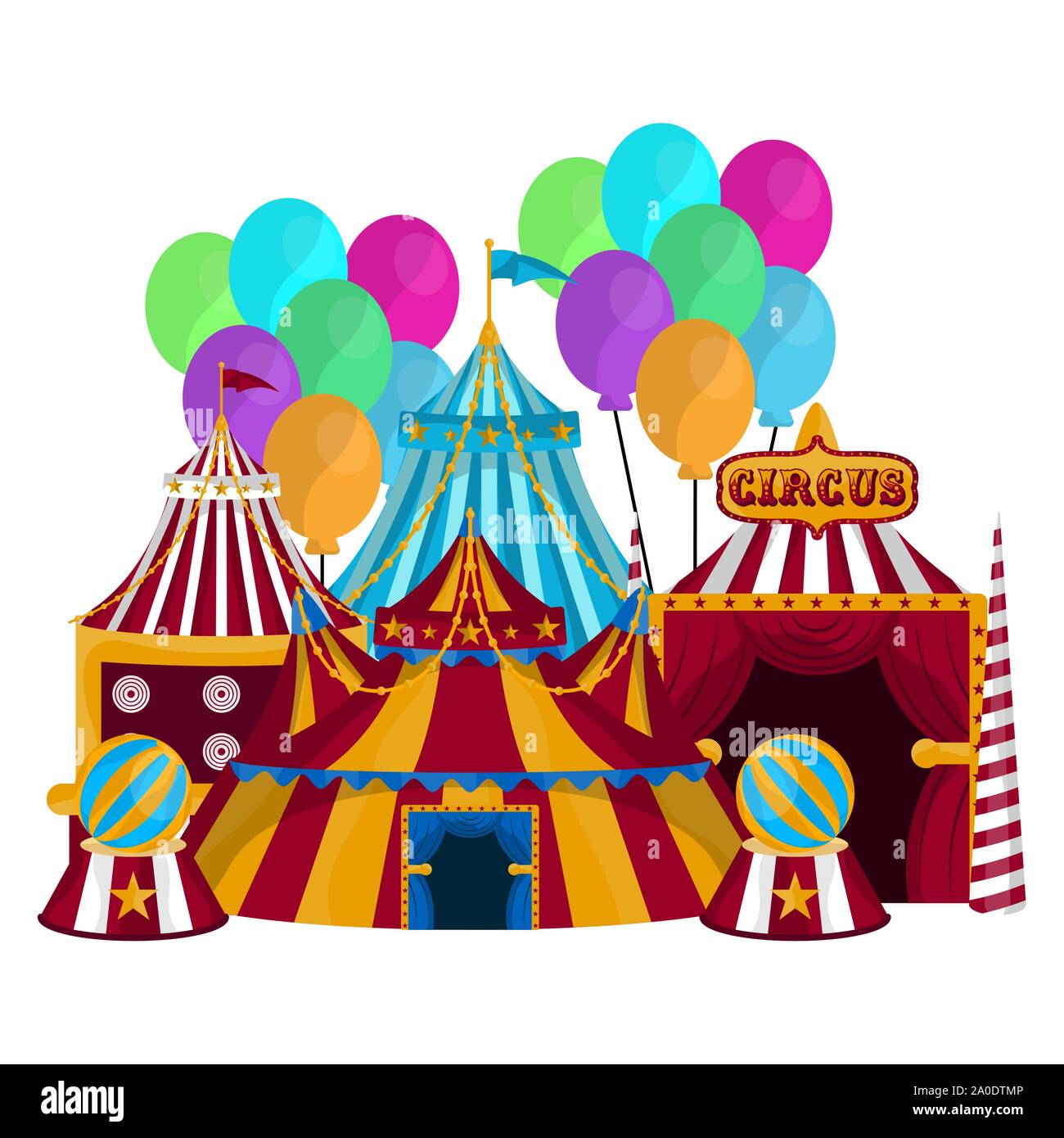 Group of circus tents with balloons - Vector illustration Stock Vector ...