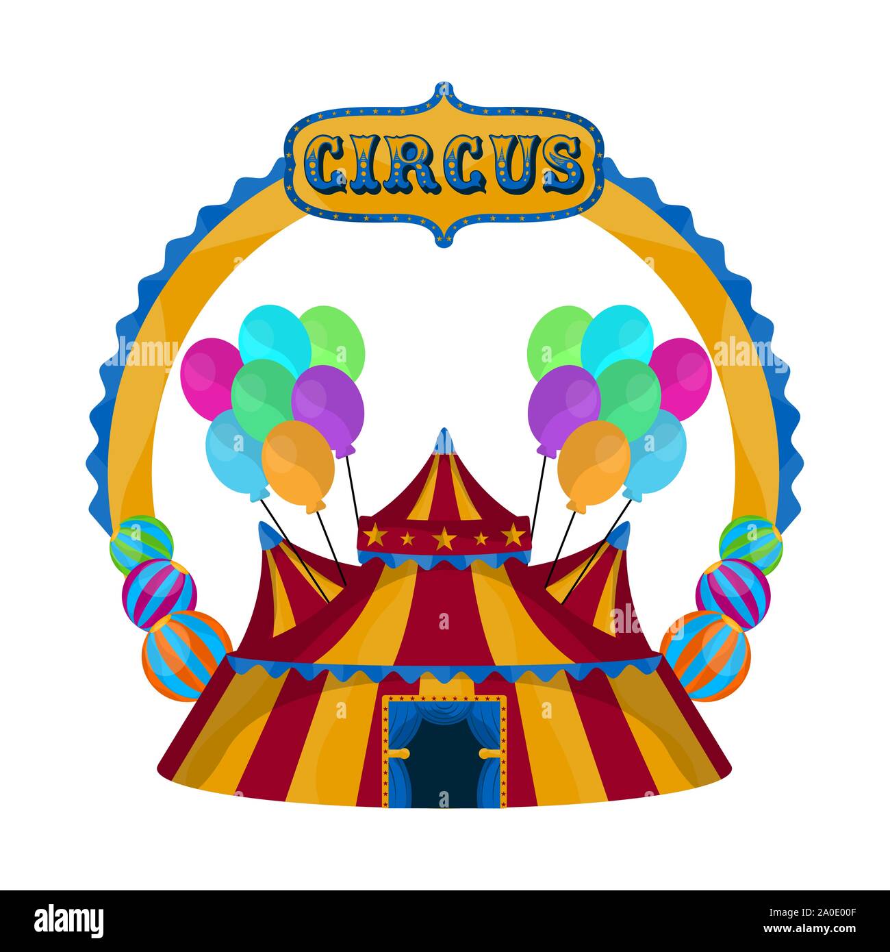 Isolated circus tent with balloons and text - Vector illustration Stock ...
