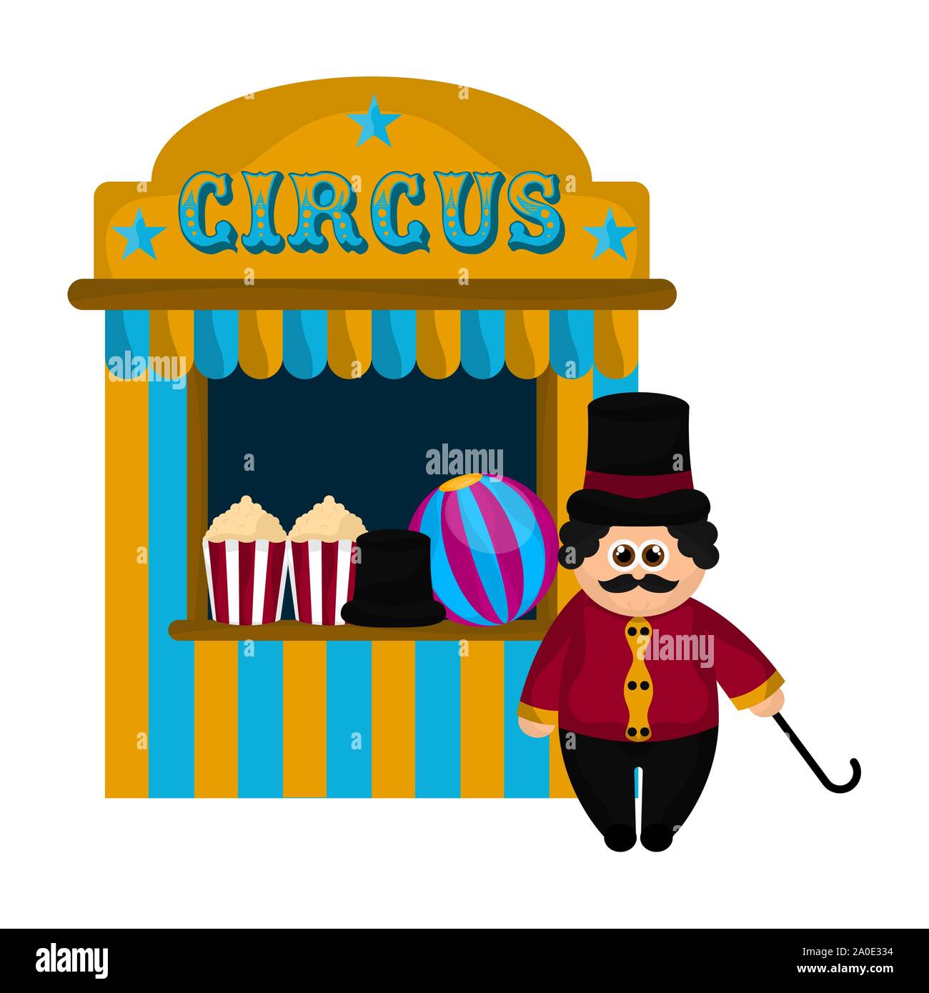 Circus striped tent with an animal tamer - Vector Stock Vector