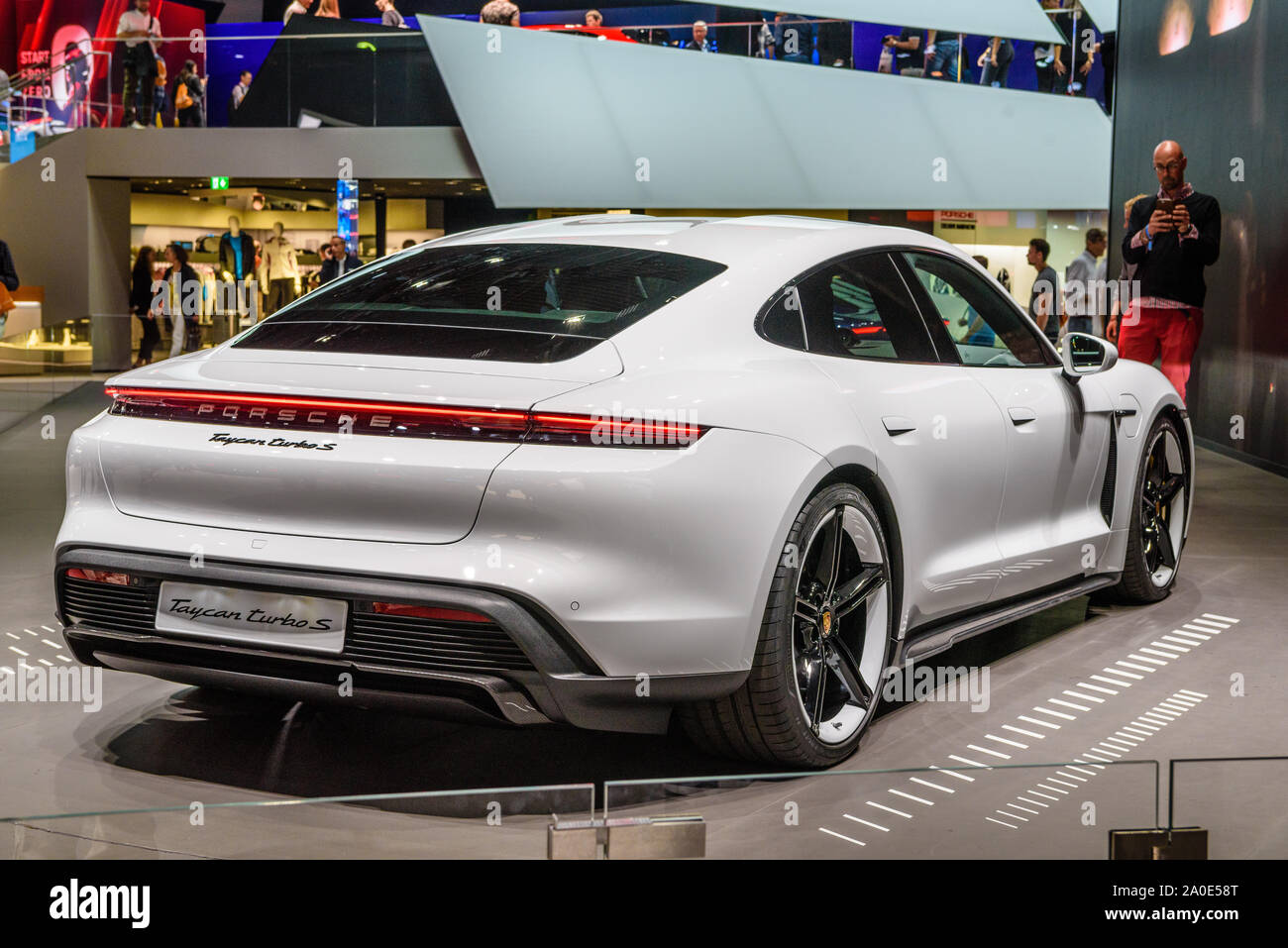 Frankfurt Germany Sept 2019 White Porsche Taycan Turbo S
