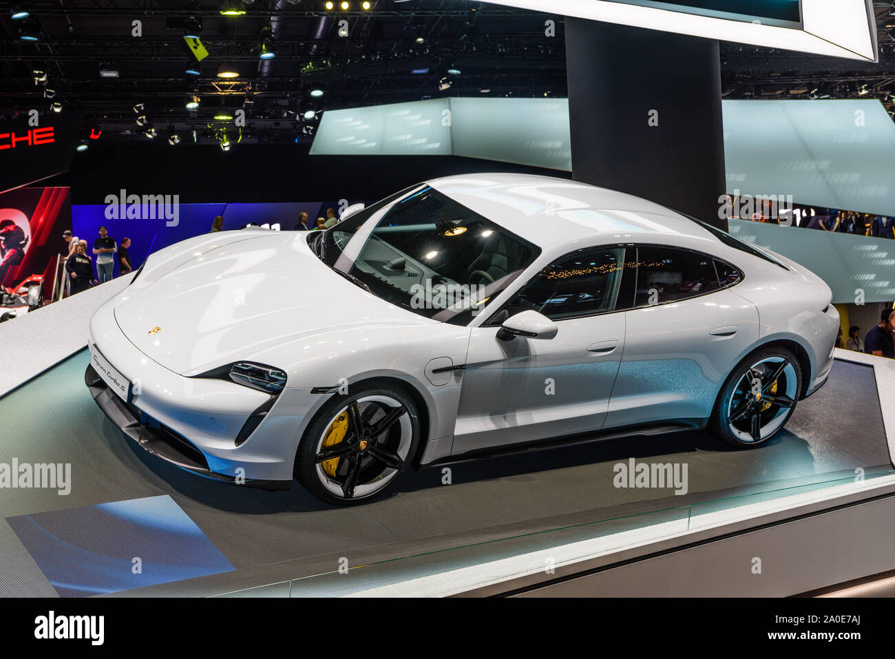 Frankfurt Germany Sept 2019 White Porsche Taycan Turbo S Is An