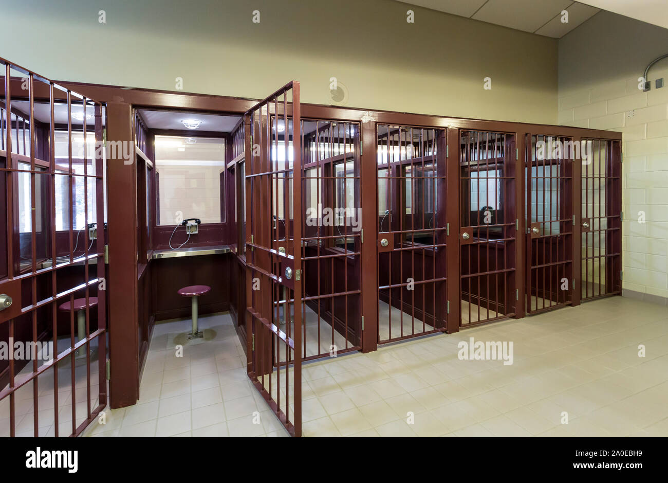 Visitor area where inmates can speak to visitors by telephone. Kingston Penitentiary is a former maximum security prison that opened June 1835 Stock Photo