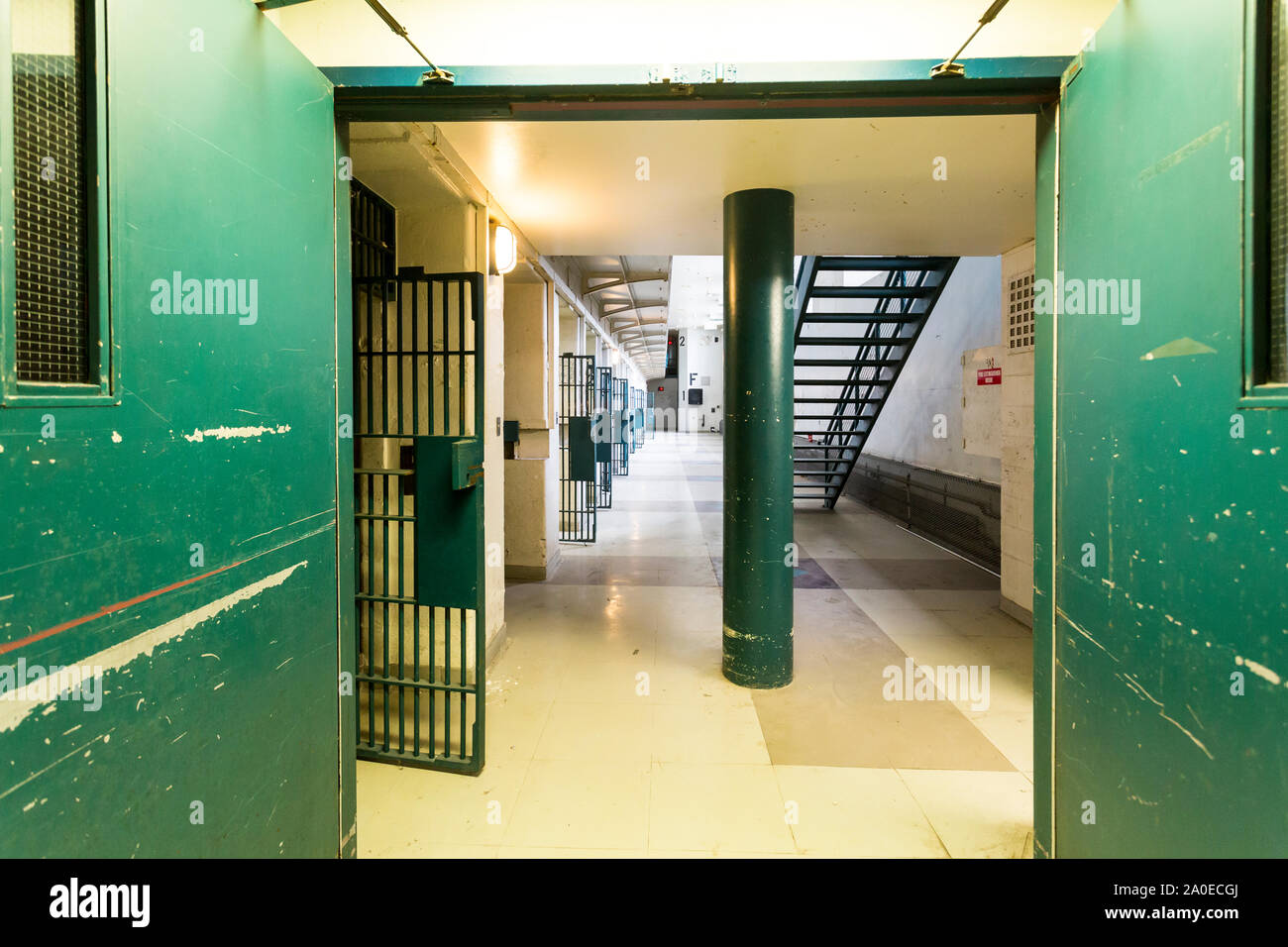 row of jail cell doors at Kingston Penitentiary a former maximum security prison that opened June 1835 and closed September 2013 now open for Jailhous Stock Photo