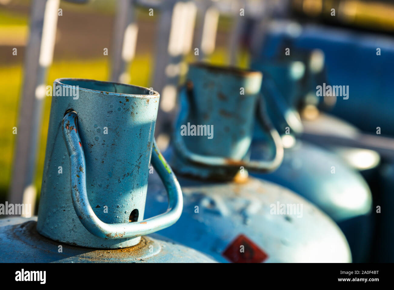 Closeup of stacks of gas cylinders on a distributor Stock Photo