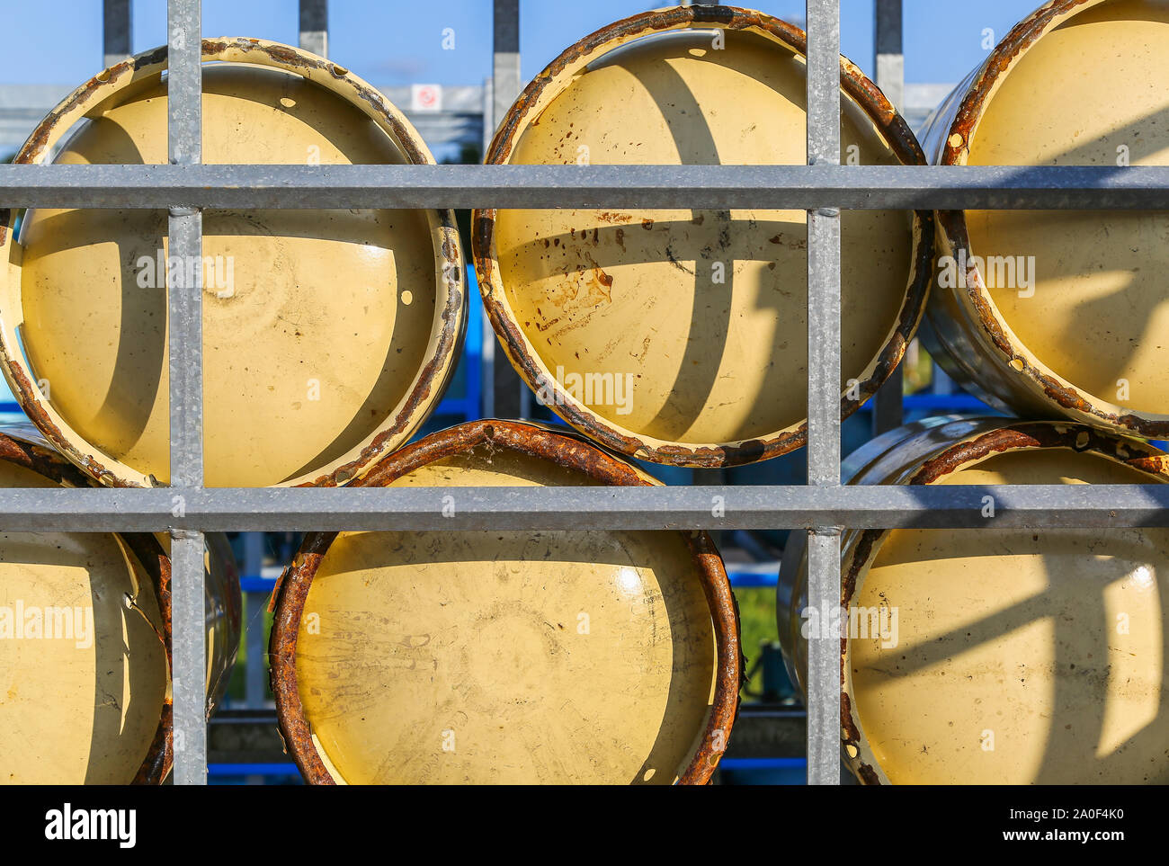 Closeup of stacks of gas cylinders on a distributor Stock Photo