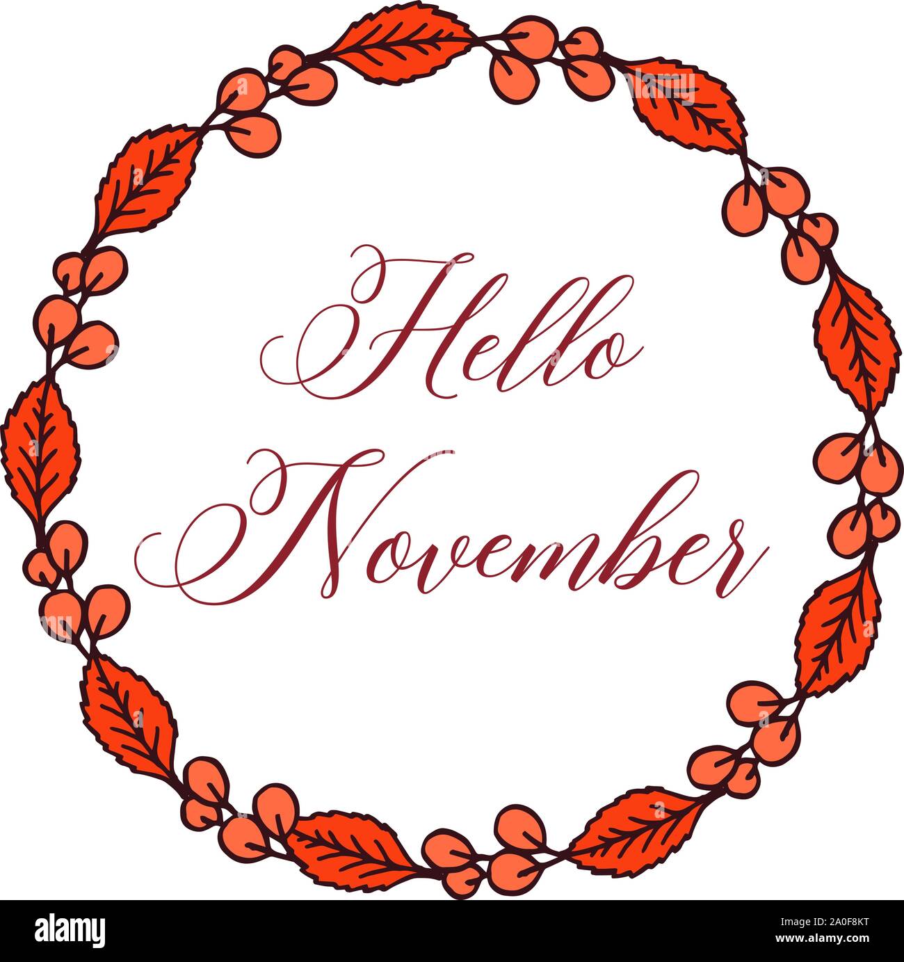 Template of invitation card hello november with modern of leaf frame