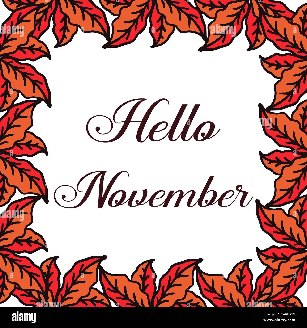 Template of invitation card hello november with modern of leaf frame