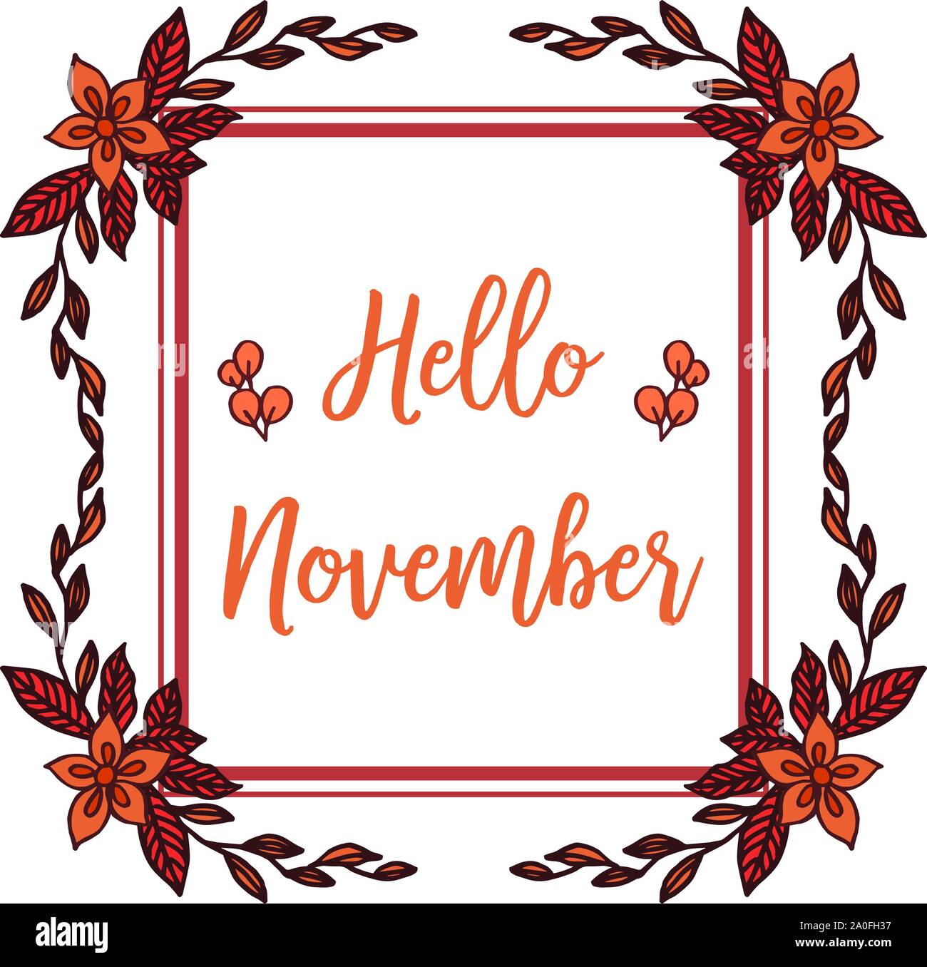 Design Banner Hello November With Graphic Autumn Leaf Flower