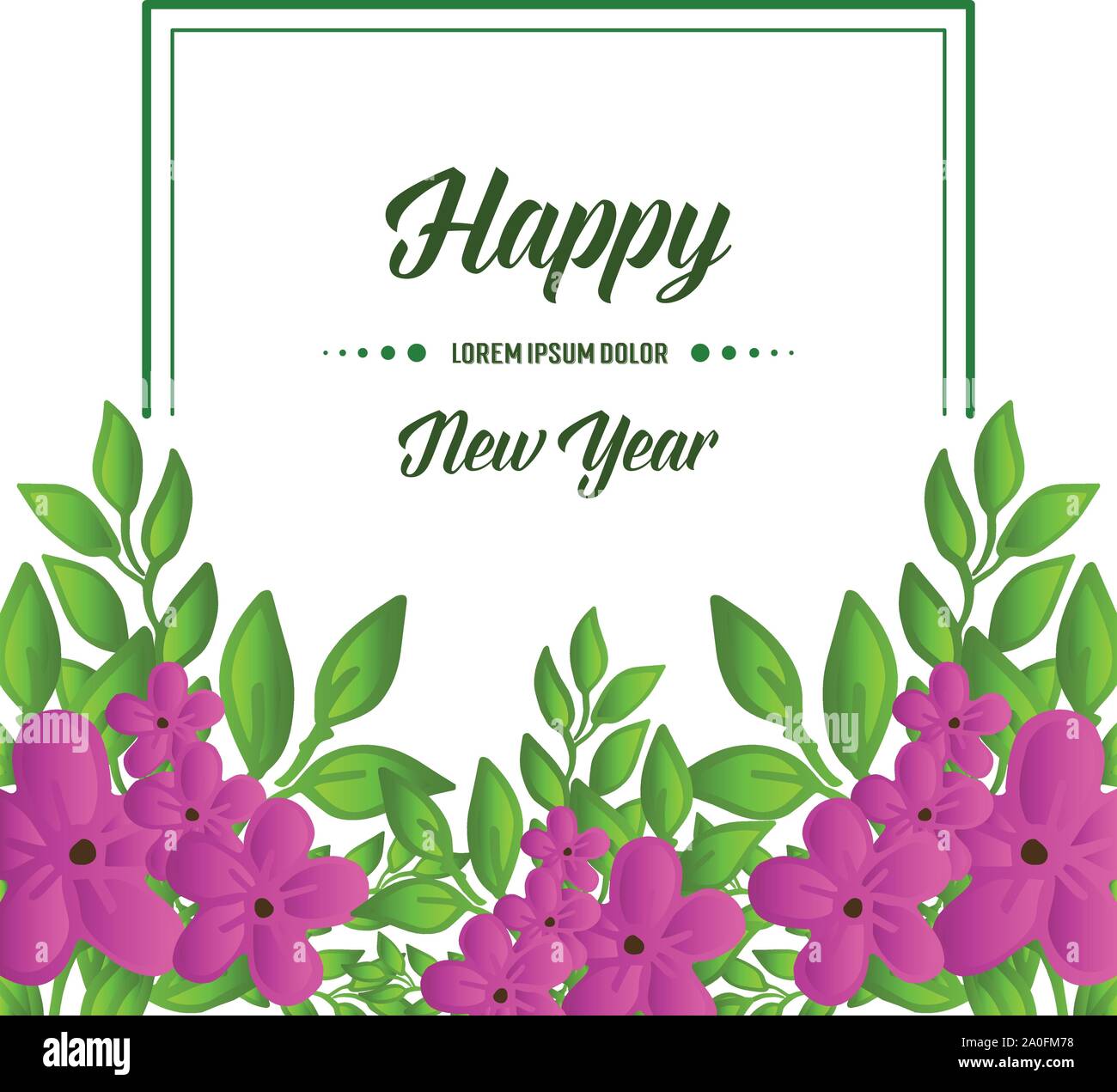 Greeting card vintage happy new year, with crowd of purple flower frame ...