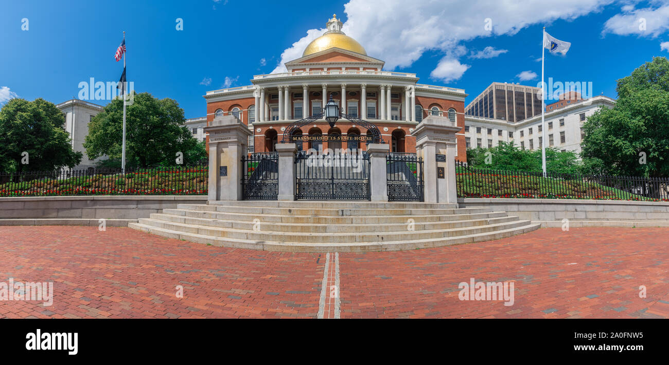View of the Massachusetts State House with a golden dome in Boston on a sunny weekend summer afternoon Stock Photo