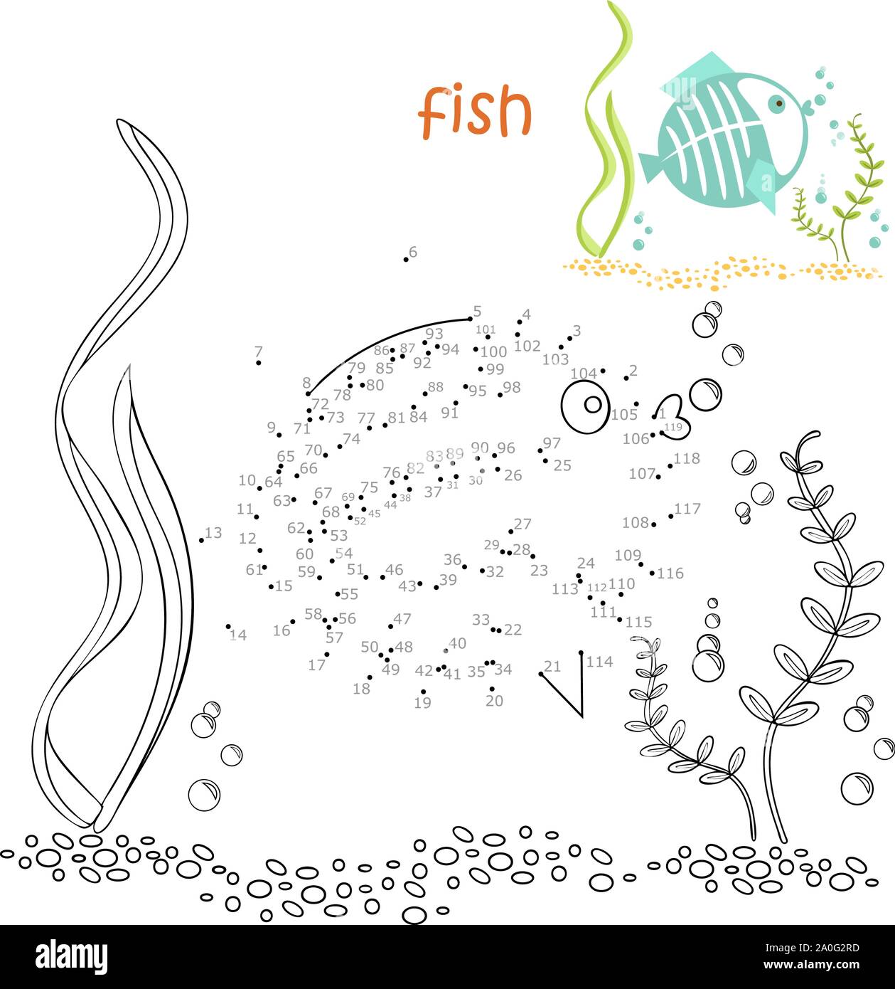 Coloring book and dot to dot game for children. Numbers game. fish ...