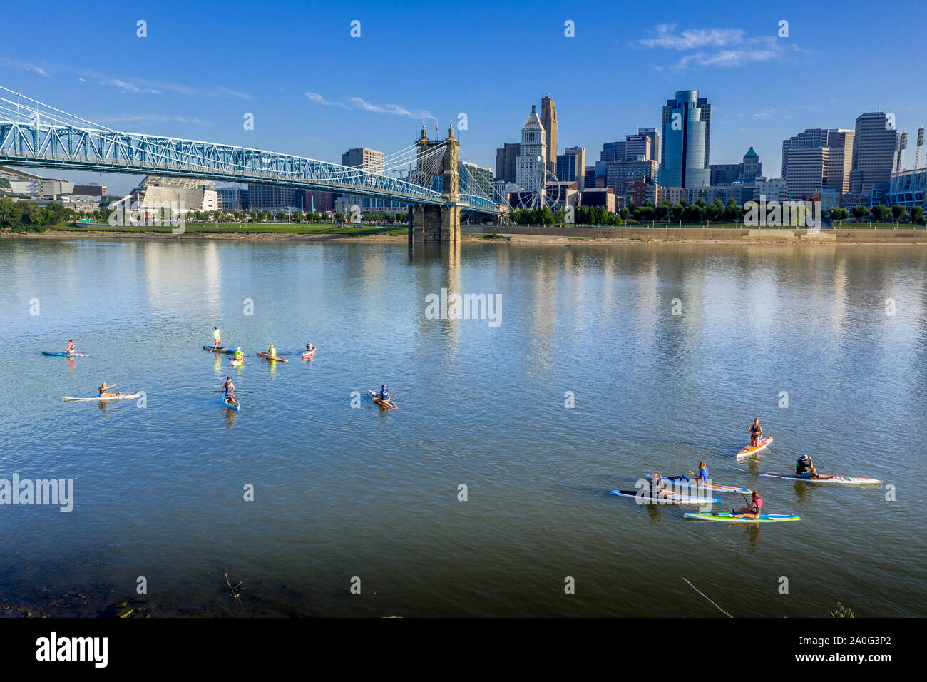 View of Cincinnati downtown skyline with skyscrapers from Covington and Newport Kentucky Stock Photo