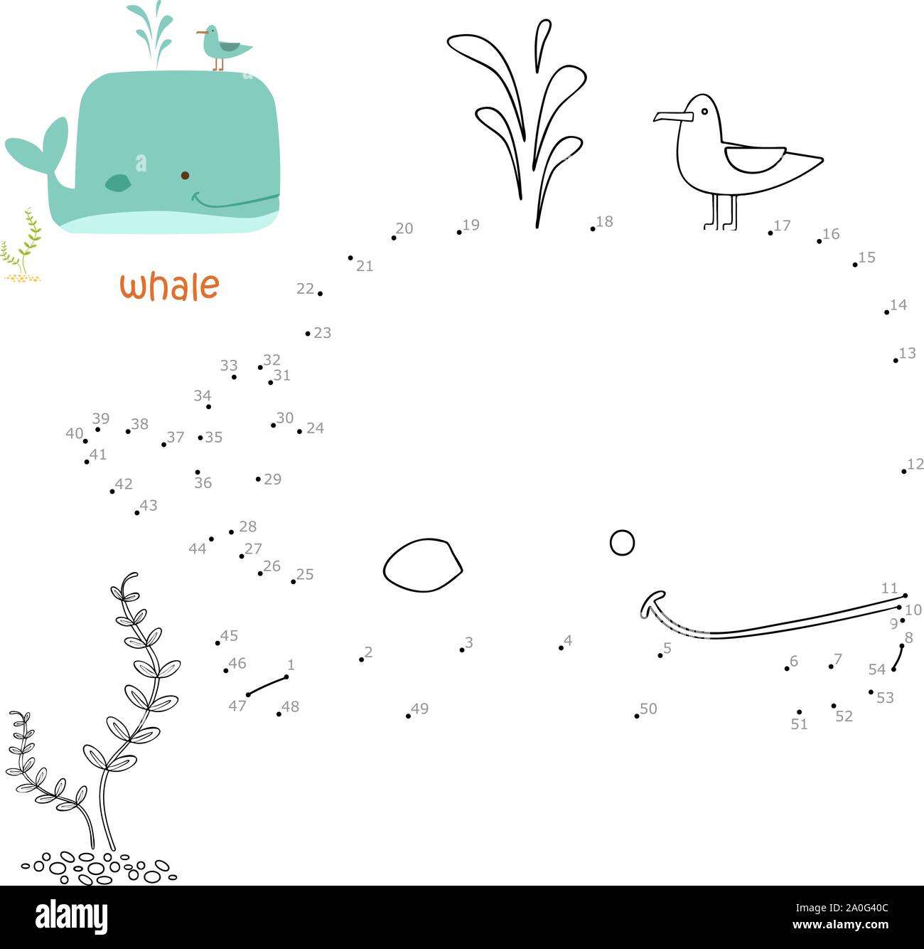 Coloring book and dot to dot game for children. Numbers game. whale ...
