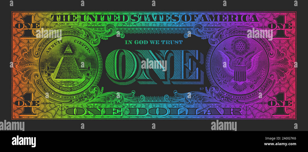 Raindow One Dollar Bill (reverse) Stock Photo