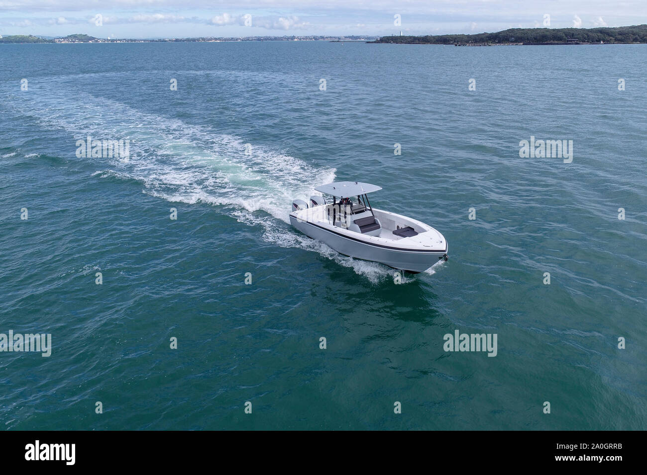 Intrepid Boats centre console power boat with two Seven Marine 627S out board motors Stock Photo