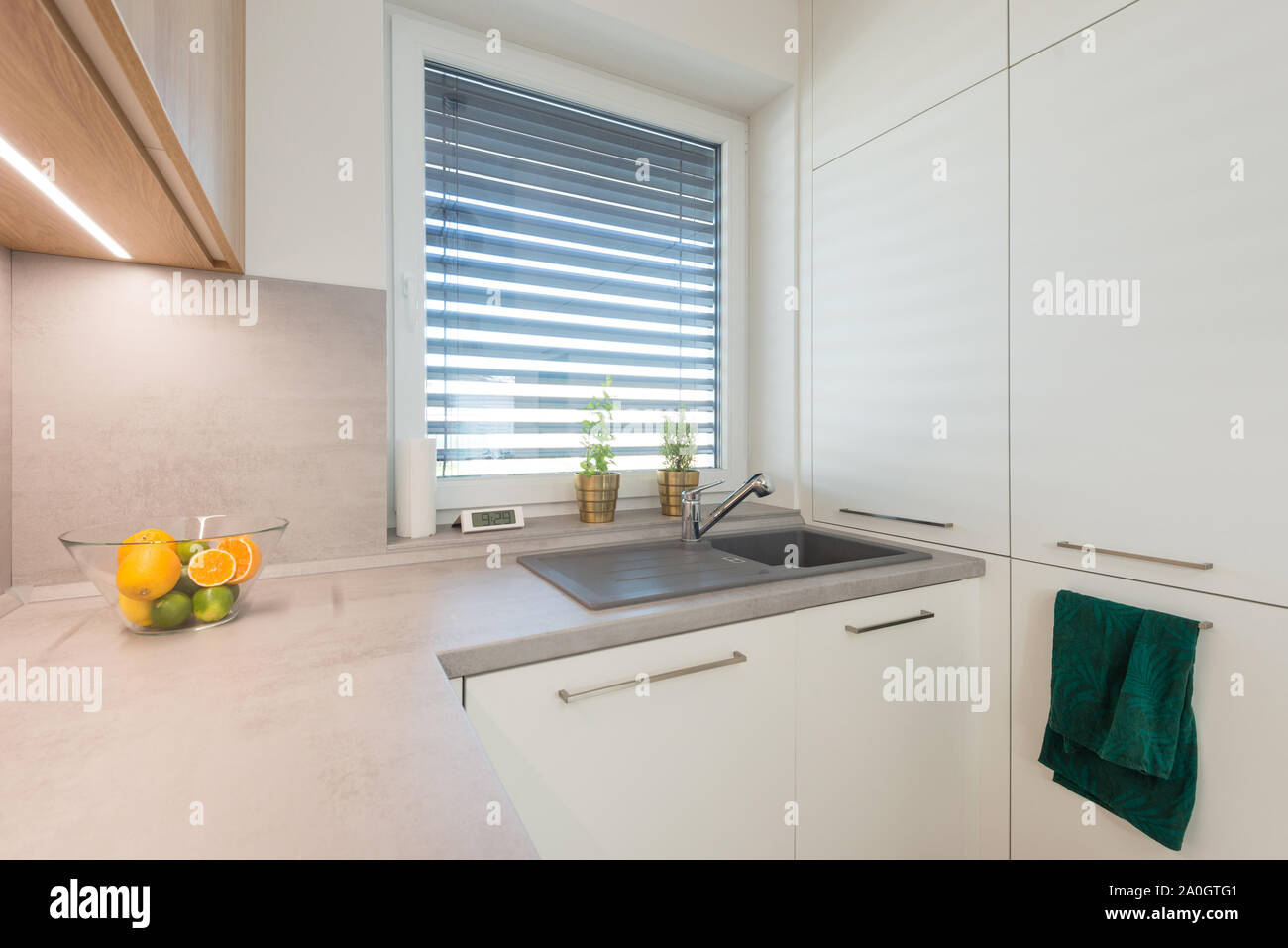 Sink and worktop of contemporary kitchen Stock Photo