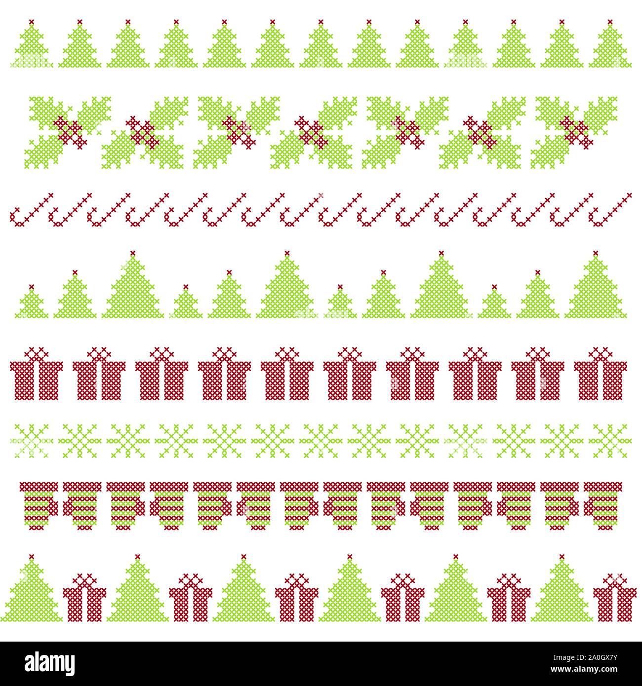 Christmas embroidering elements Stock Vector