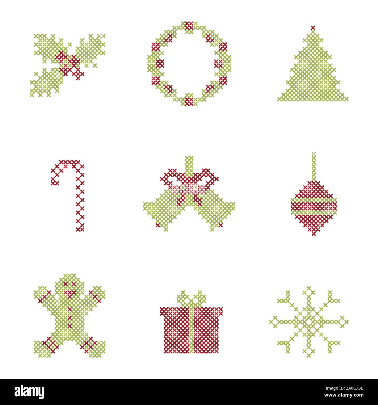 Christmas embroidered elements Stock Vector
