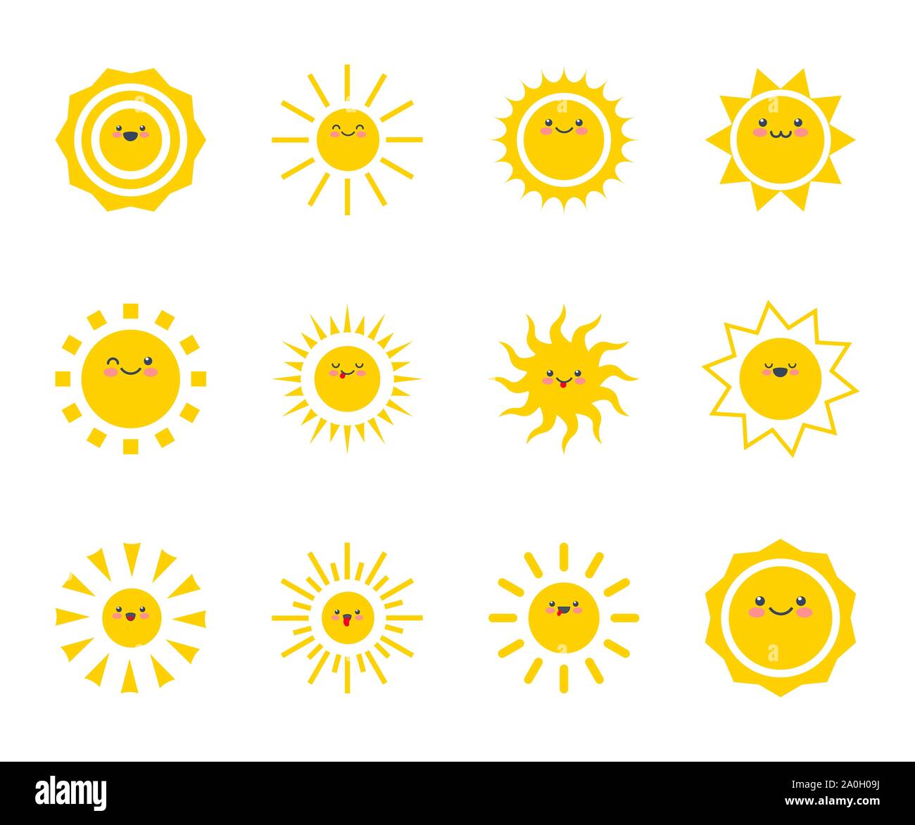Happy funny smiley sun. Cute sunshine kids face. Summer cartoon smile sunny  character. Happy yellow sticker Stock Vector Image & Art - Alamy
