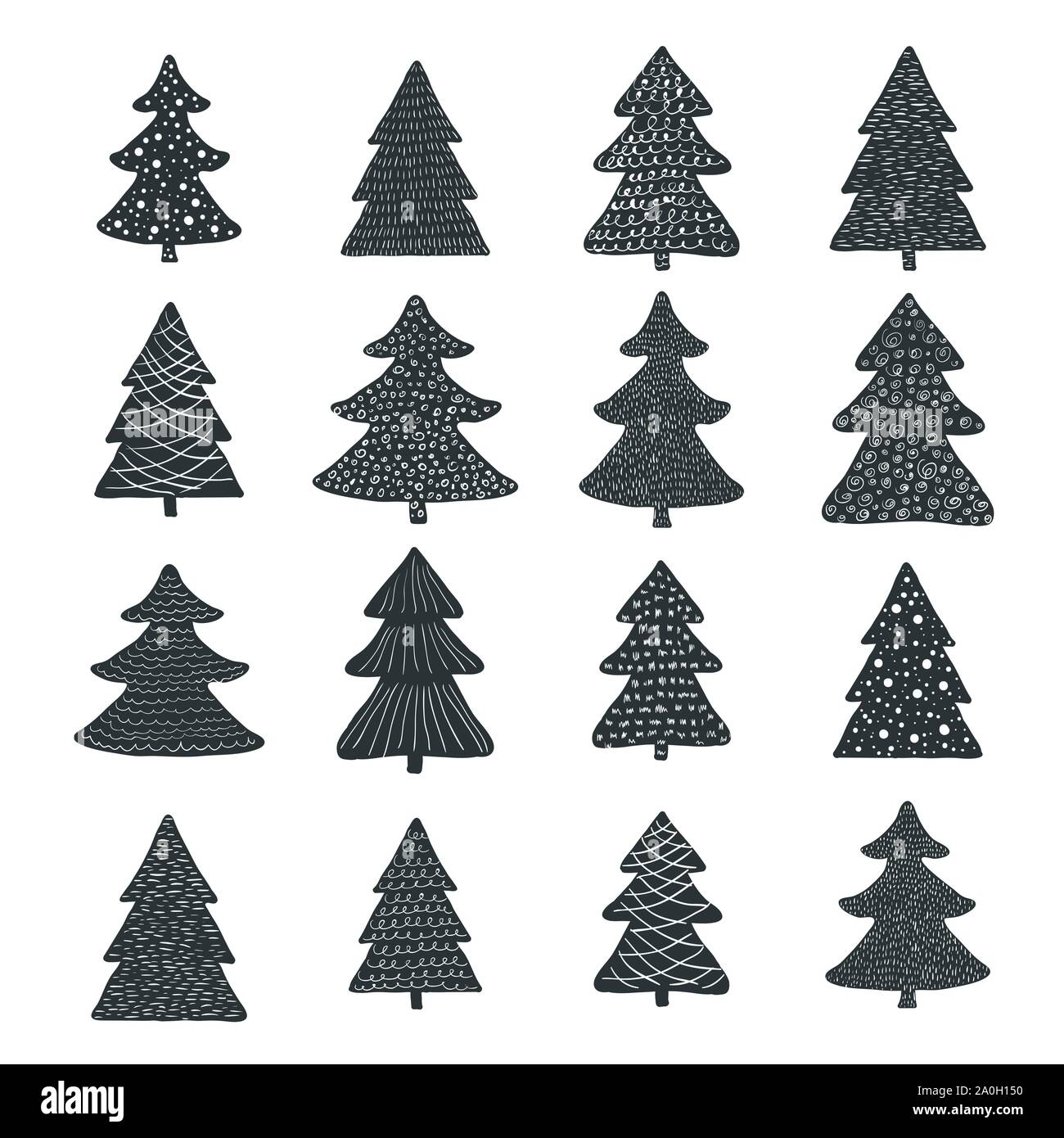 Set of hand drawn christmas trees Stock Vector