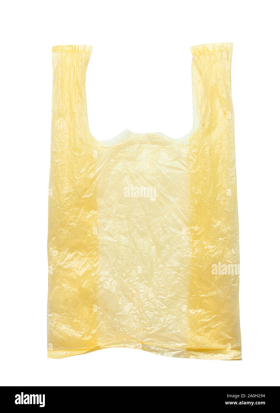 Yellow plastic bags isolated against a white background. Environmental ...