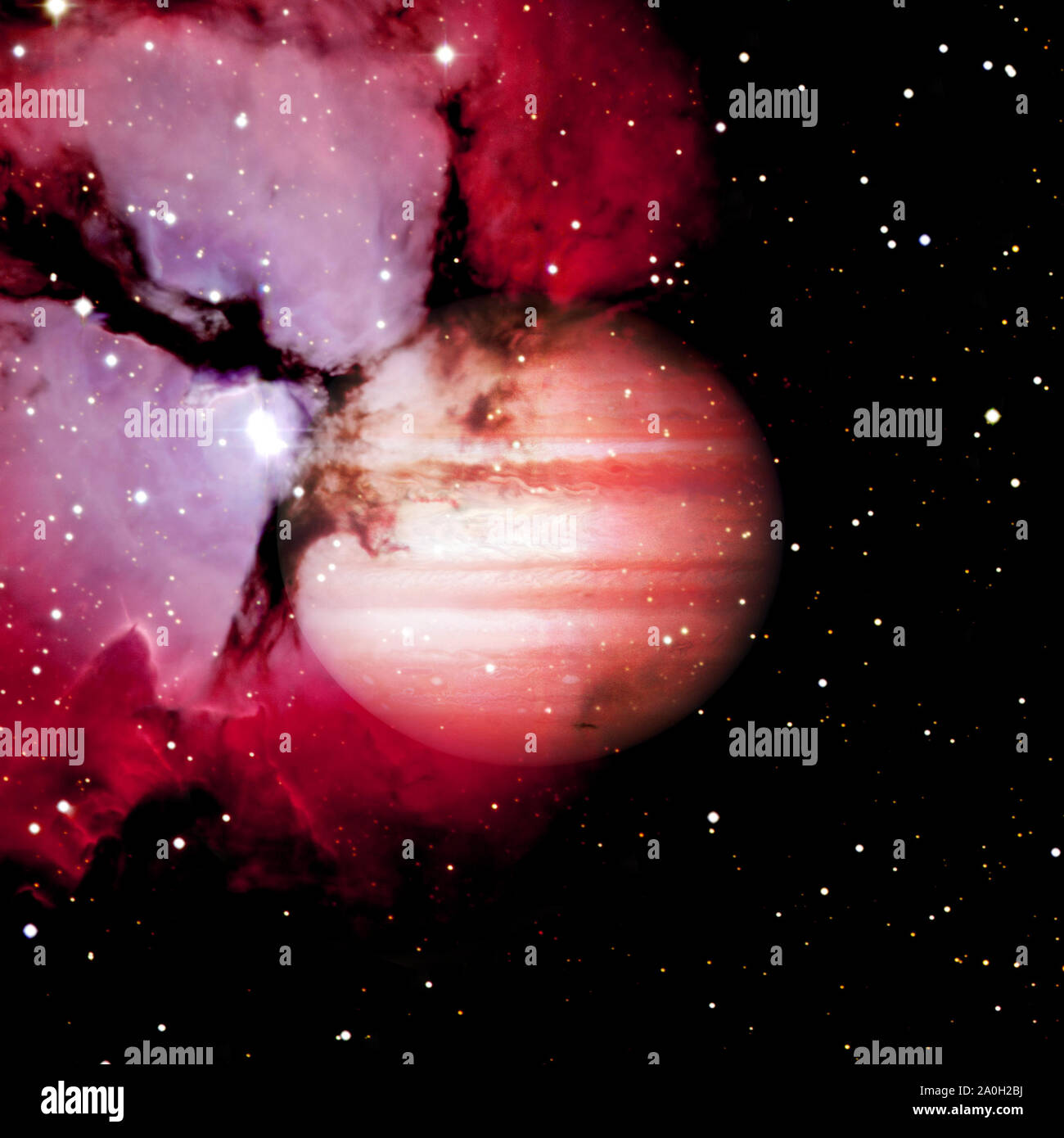 Planet Jupiter in the colorful starry universe. Elements of this image furnished by NASA. Stock Photo