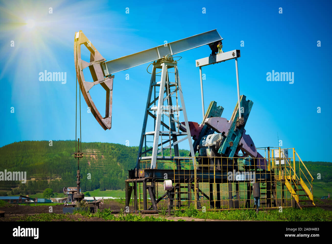 Oil pumpjack, industrial equipment. Rocking machines for power