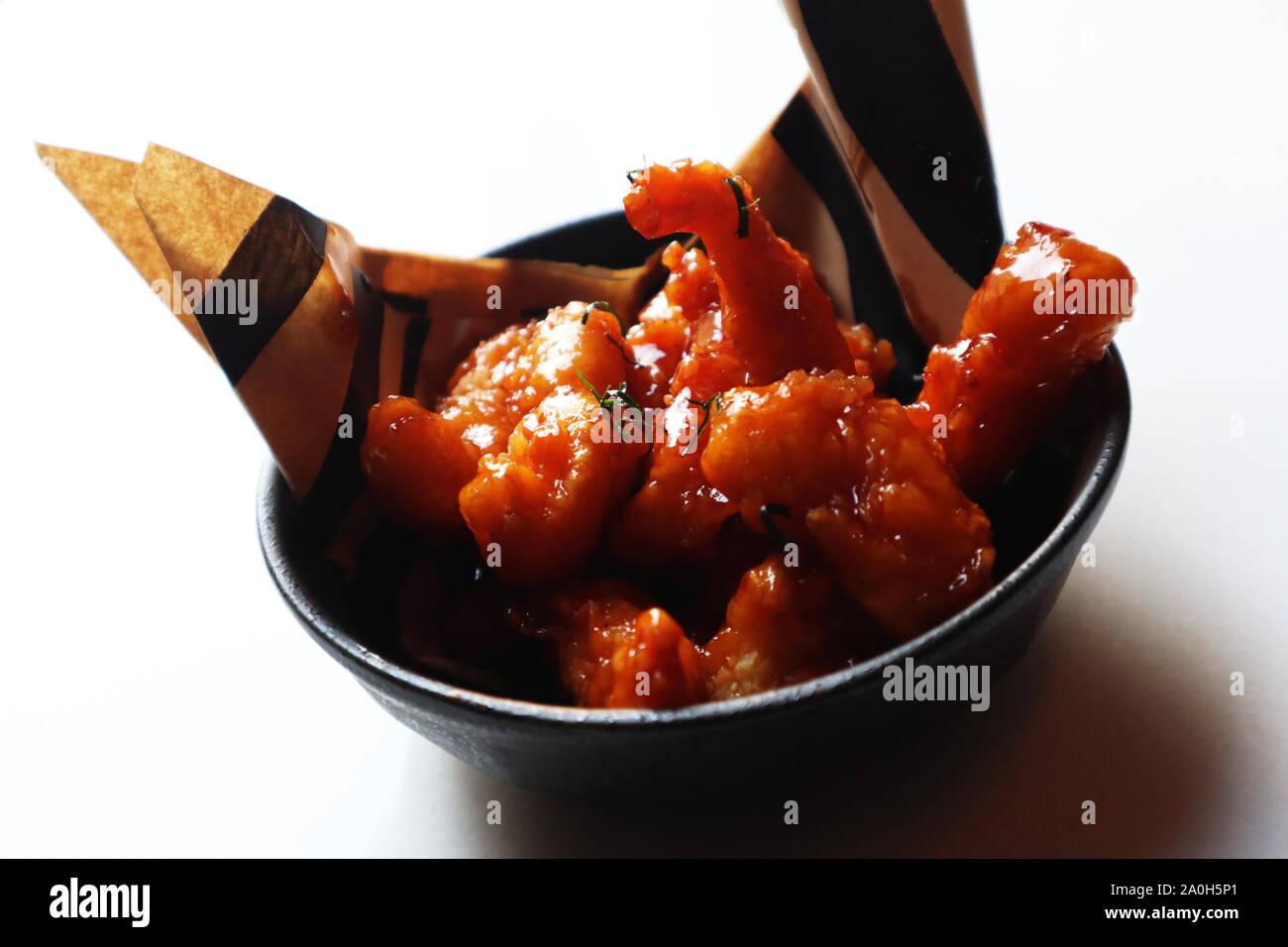 Thai style shrimps in honey and red curry starter Stock Photo