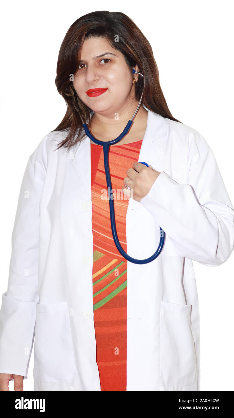 Female Doctor Of Indian Ethnicity Listen To Heartbeat With Stethoscope Stock Photo Alamy