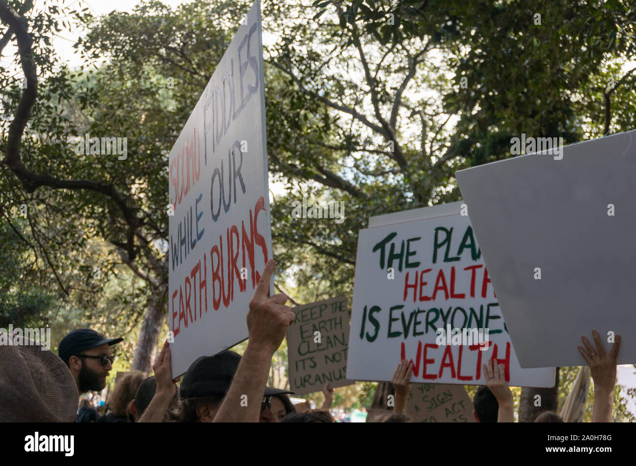 Sydney, Australia - September 20, 2019: Strike for climate change in Sydney. People demanding climate actions from the Australian government. Stock Photo