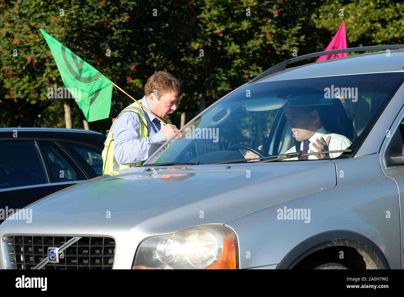 Worcester, Worcestershire, UK – Friday 20th September 2019 – Extinction Rebellion ( XR ) climate protesters and activists block commuter roads and traffic during the morning rush hour to raise awareness of climate change as part of the XR Global Climate Strike.  Photo Steven May / Alamy Live News Stock Photo