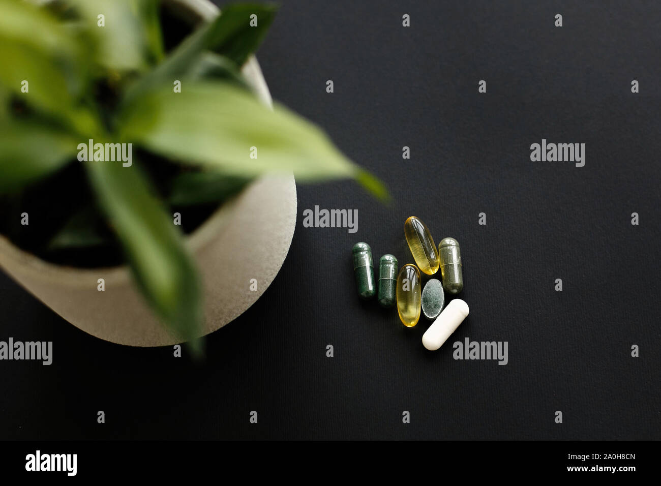 Dietary supplements. Omega 3, spirulina, chlorophyll,magnesium capsules